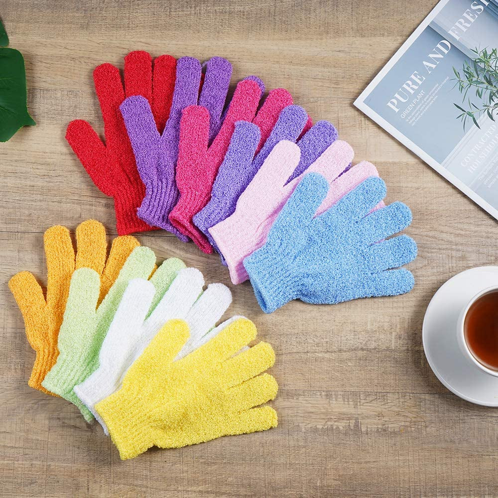 10 Pairs Exfoliating Gloves – 100% Nylon, Dual-Sided for Shower, Spa & Bath (10 Colors)