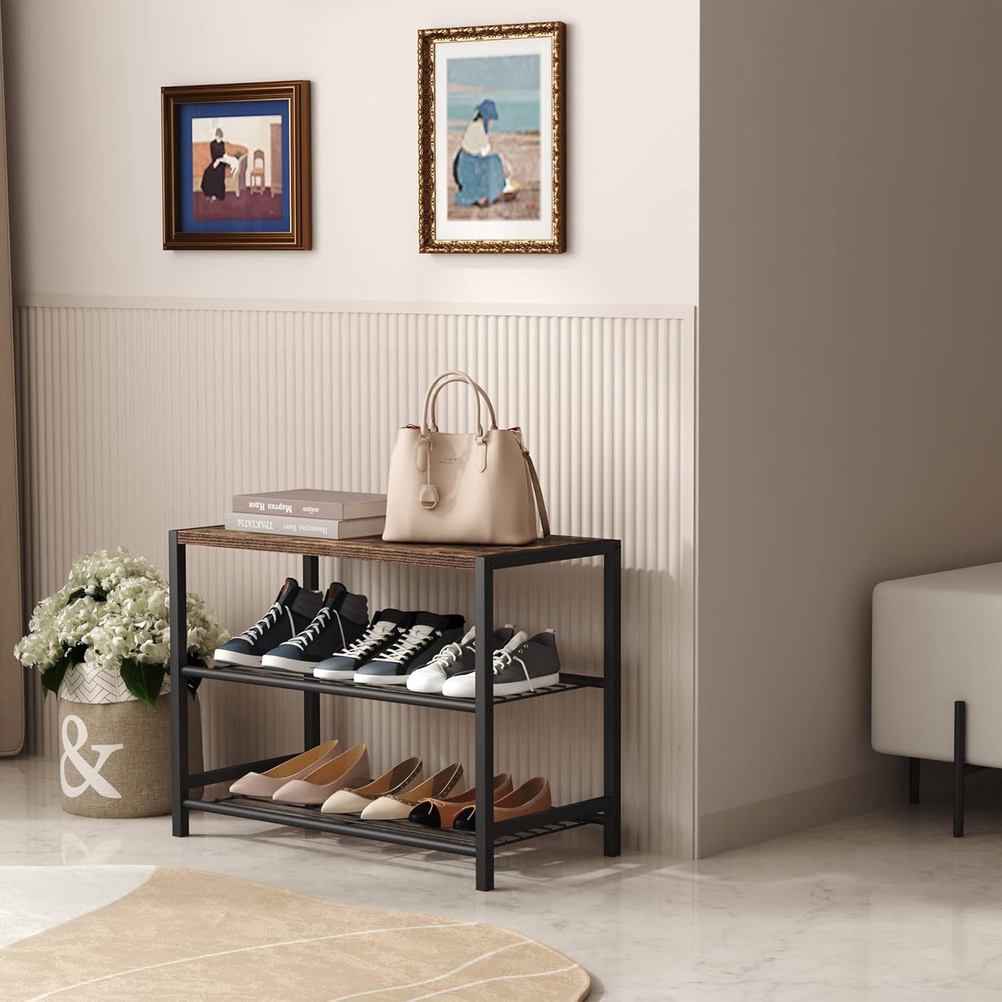3-Tier Shoe Rack, Shoe Storage Shelf, Industrial Shoe Tower, Narrow Shoe Organiz