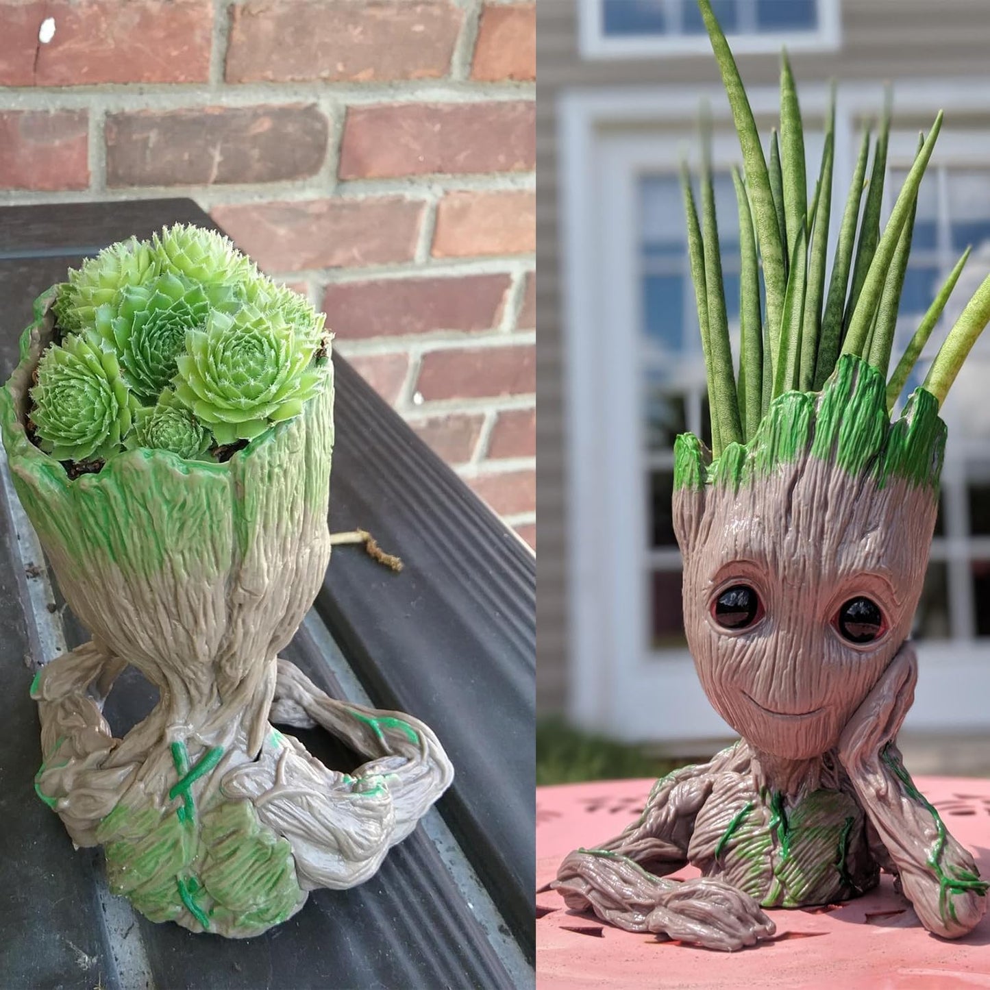 Baby Groot Pen Holder – 6'' Tree Man Pot with Drainage for Succulents or Desk Use (Grayish Brown)