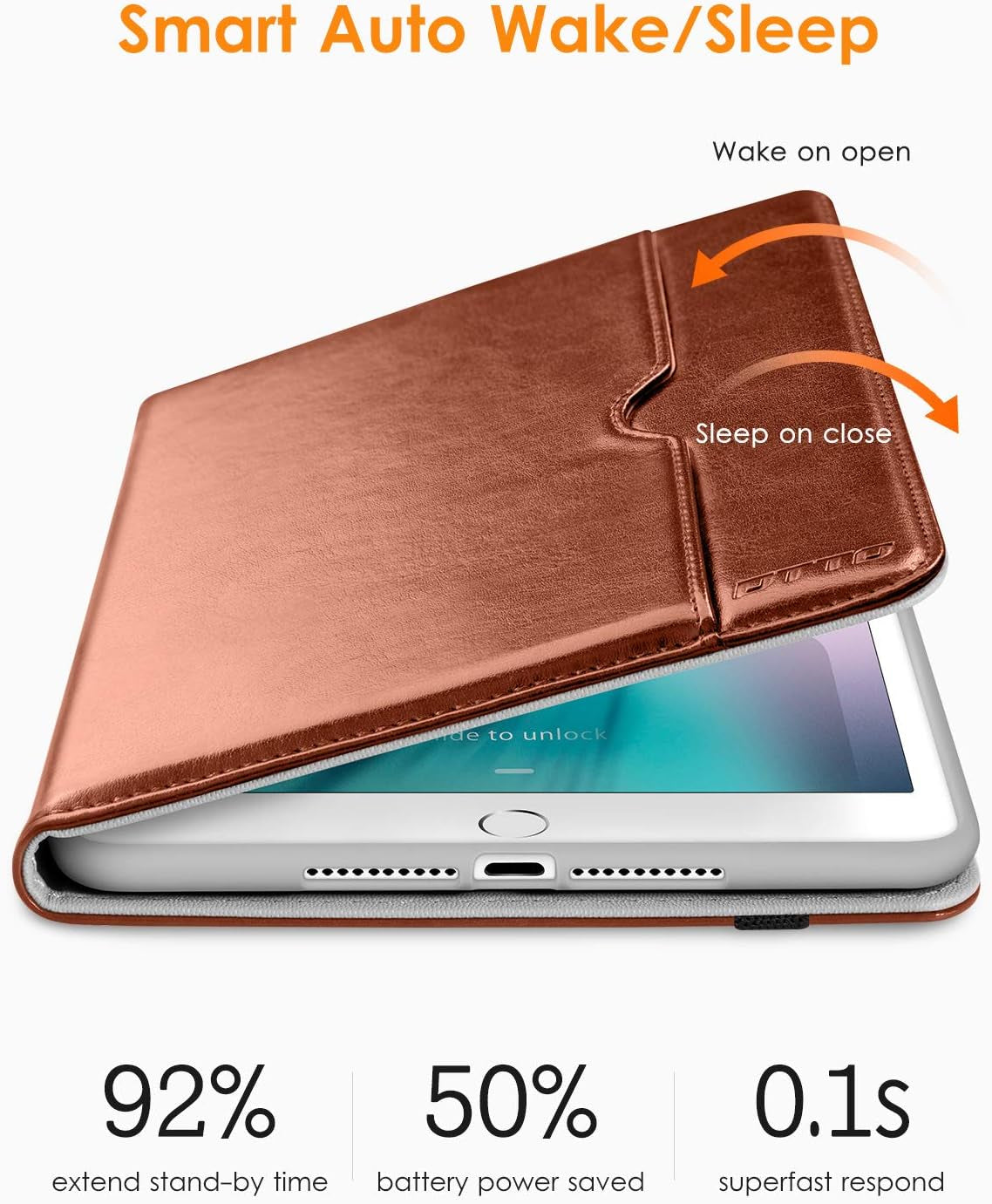 iPad Mini 1/2/3 Case – Leather Folio Cover with Stand, Auto Wake/Sleep & Pocket (Brown)