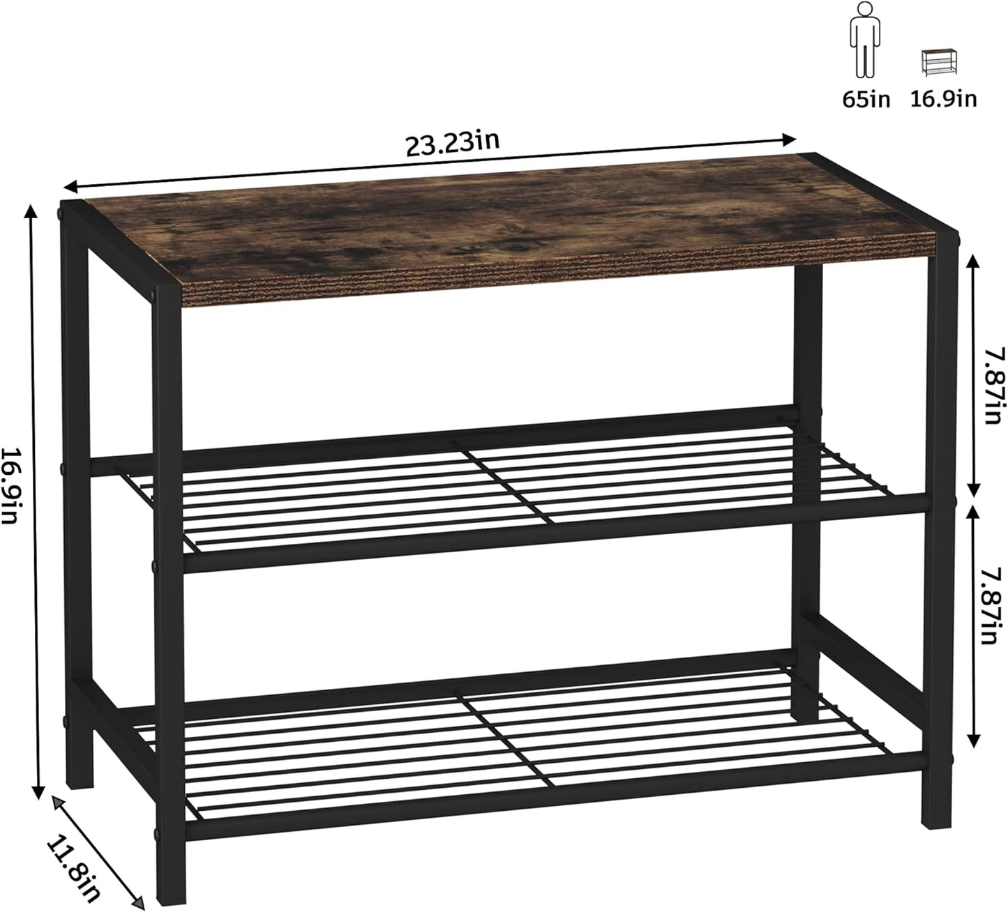 3-Tier Shoe Rack, Shoe Storage Shelf, Industrial Shoe Tower, Narrow Shoe Organiz