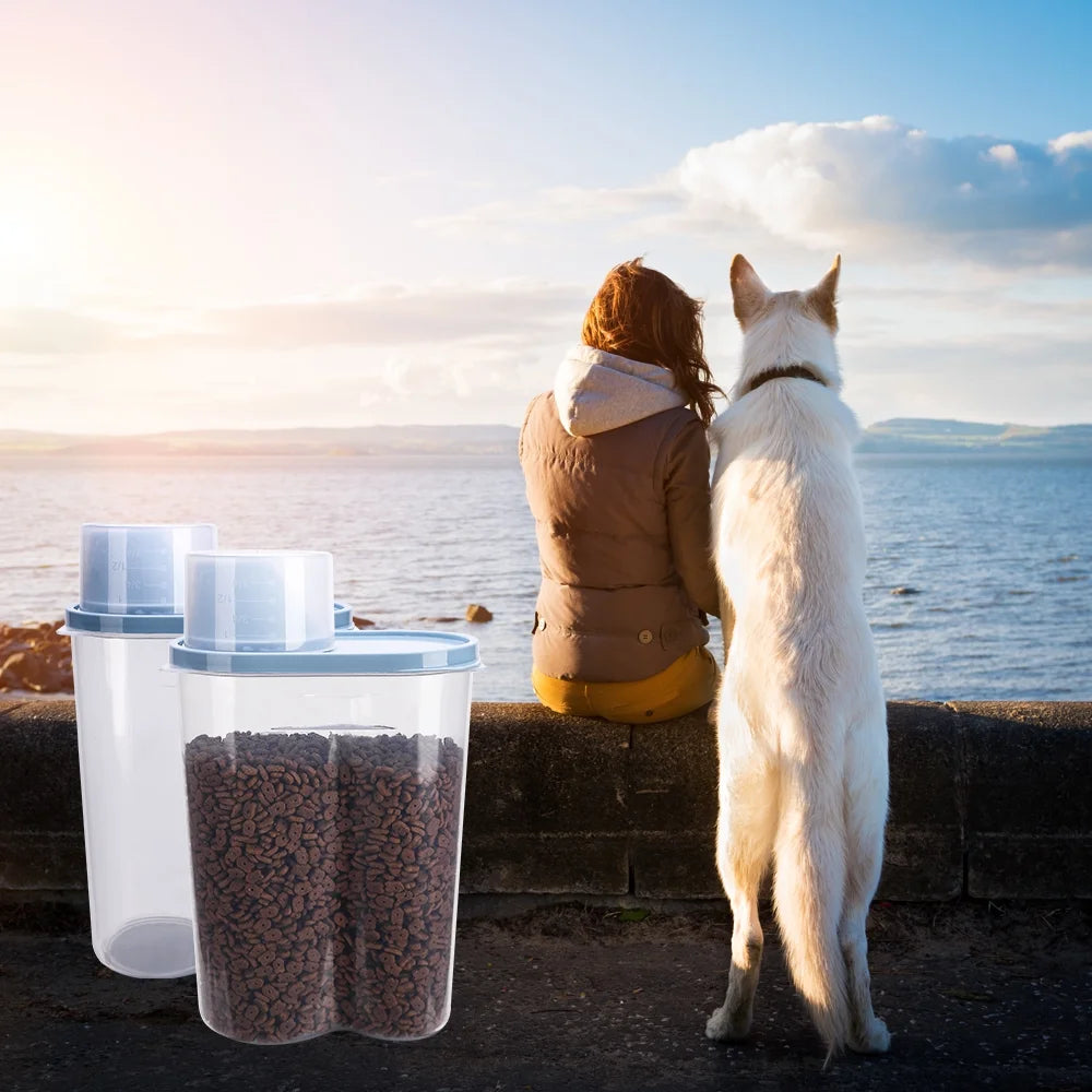 Pet Food Container Dog Cat Food Storage with Measuring Cup 2 Pack 2Lb/2.5L