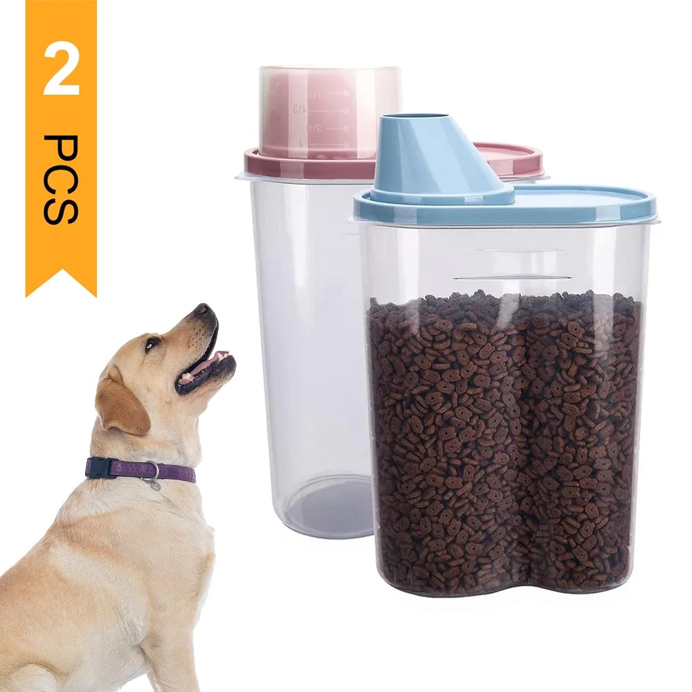 Pet Food Container Dog Cat Food Storage with Measuring Cup 2 Pack 2Lb/2.5L