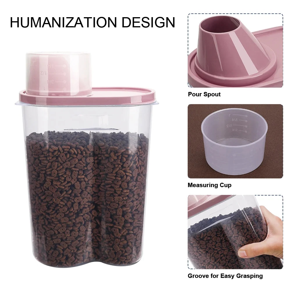 Pet Food Container Dog Cat Food Storage with Measuring Cup 2 Pack 2Lb/2.5L
