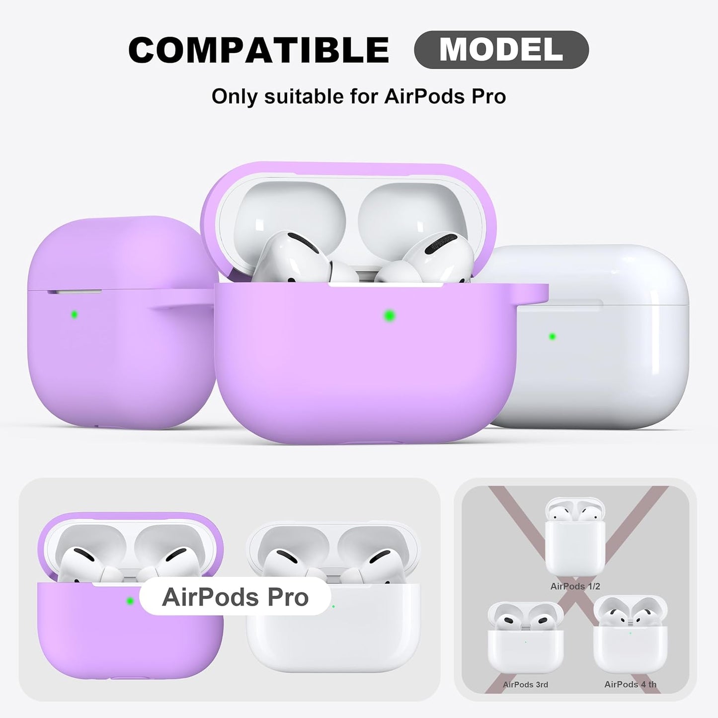 AirPods Pro 2/1 Case – Soft Silicone Cover with Cleaner Kit & Keychain (Lavender)