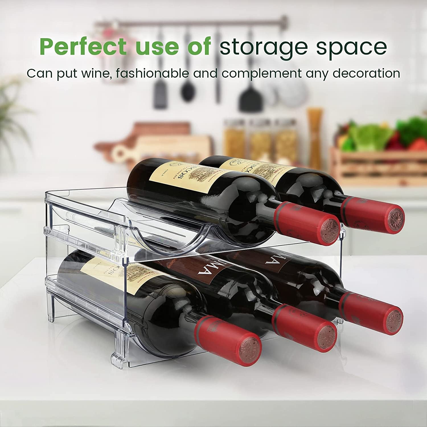 Water Bottle Organizer Rack – 2-Pack Stackable Storage for Cabinet or Countertop