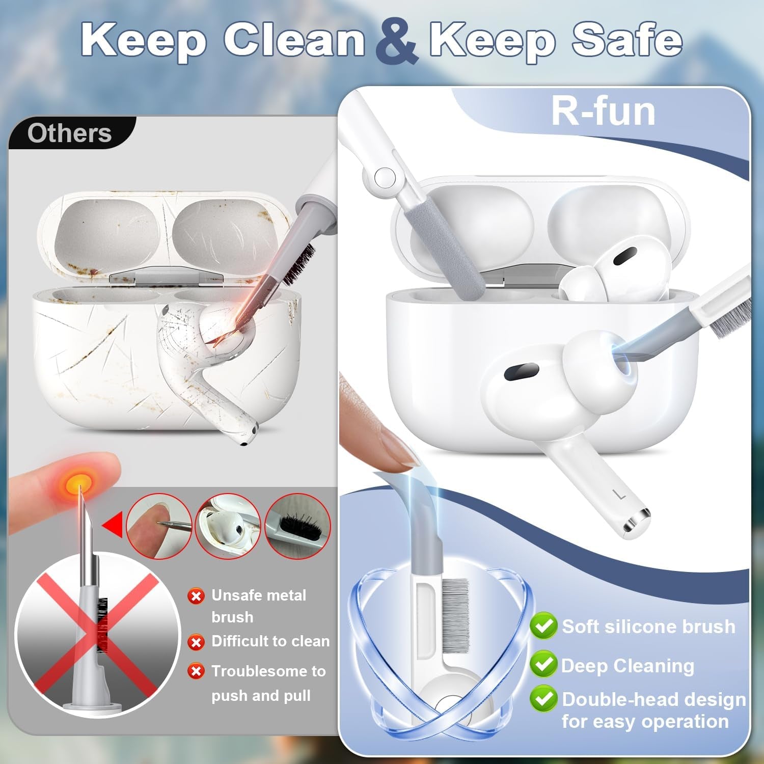 AirPods Pro 2/1 Case – Soft Silicone Cover with Cleaner Kit & Keychain (Lavender)