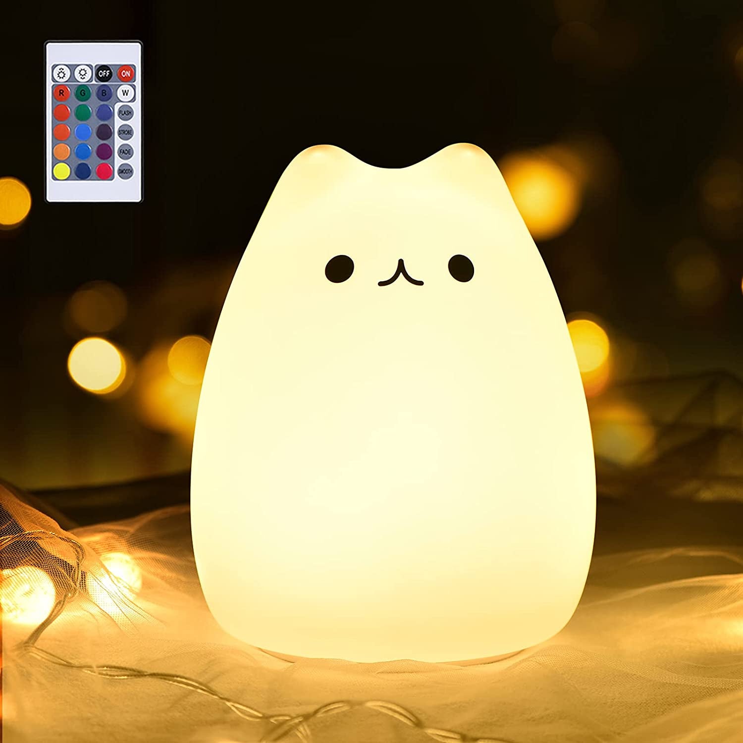 Cat Night Light – Kawaii Nursery Lamp with Remote, Gift for Kids & Teens