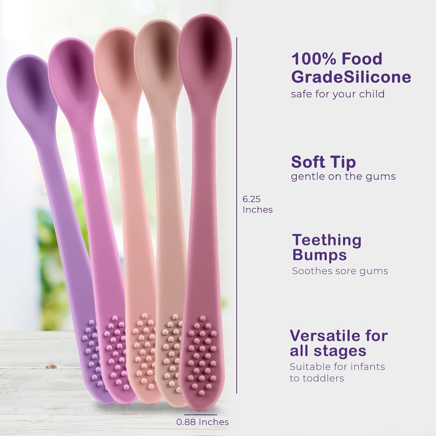 Silicone Baby Spoons – Soft Self-Feeding Utensils for Infants, BPA-Free (Pastel, 2-Pack)