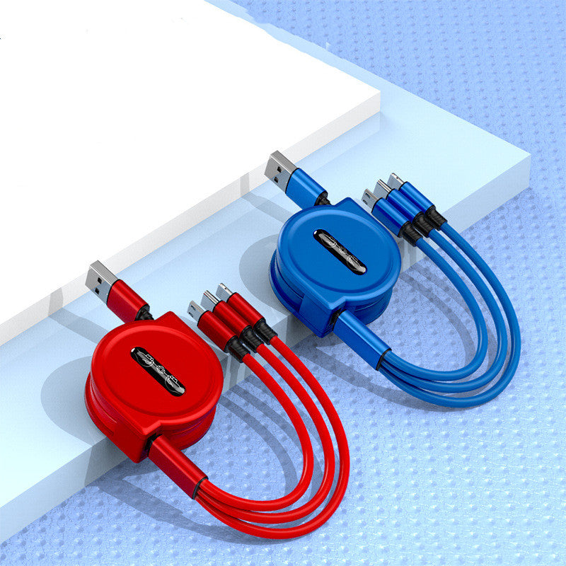 One Tow Three Telescopic Data Cable, Three In One Fast Charging Cable - clickit2shipit