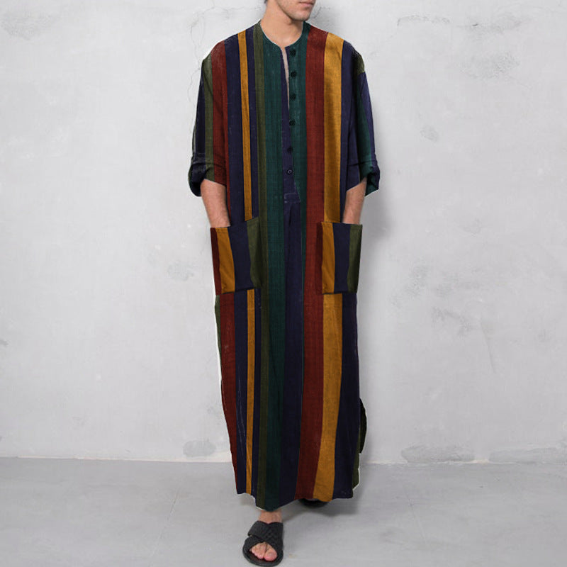 Arab Striped Printed Muslim Men's Robe - clickit2shipit