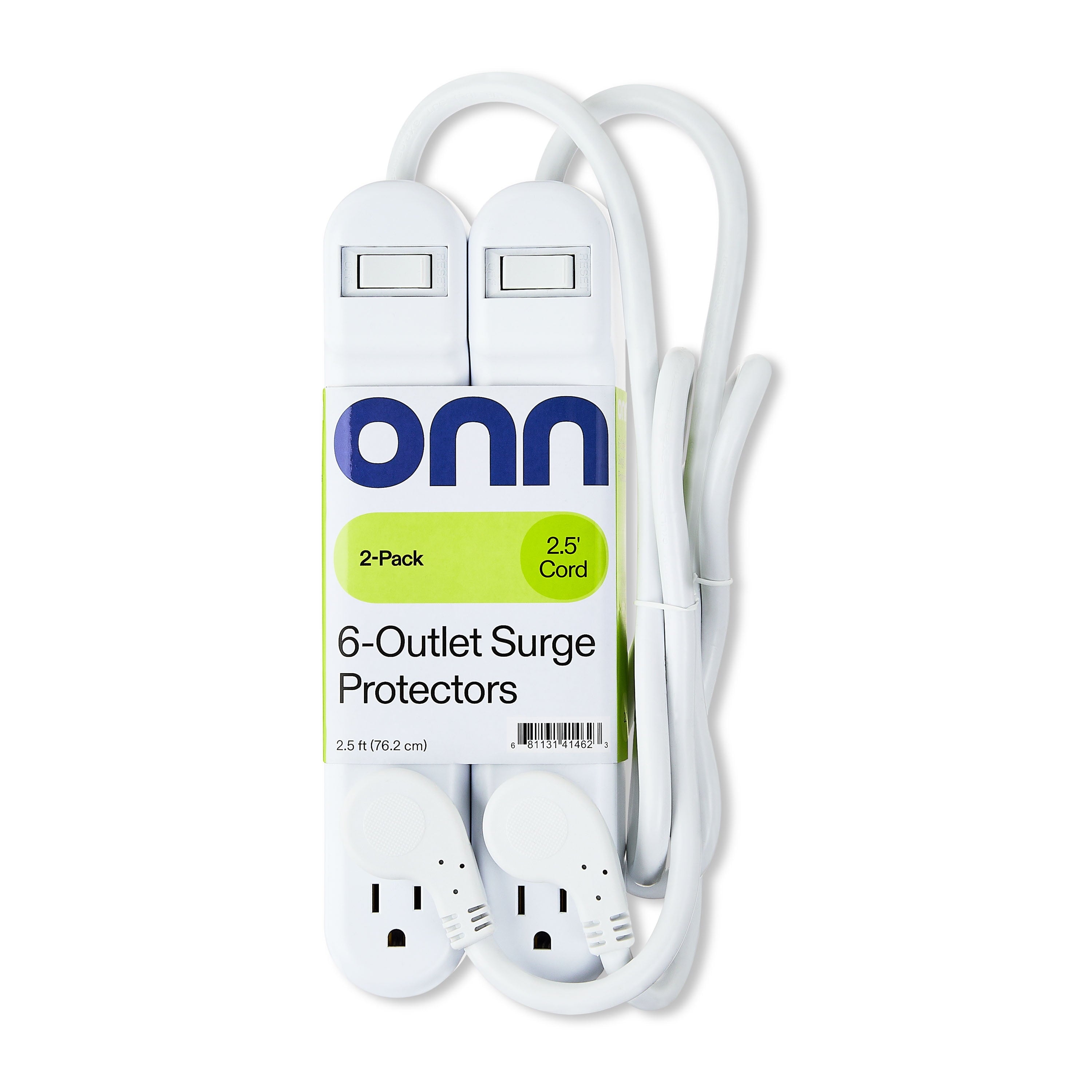 6-Outlet Surge Protector – 2-Pack with 2.5Ft Power Cord (White)