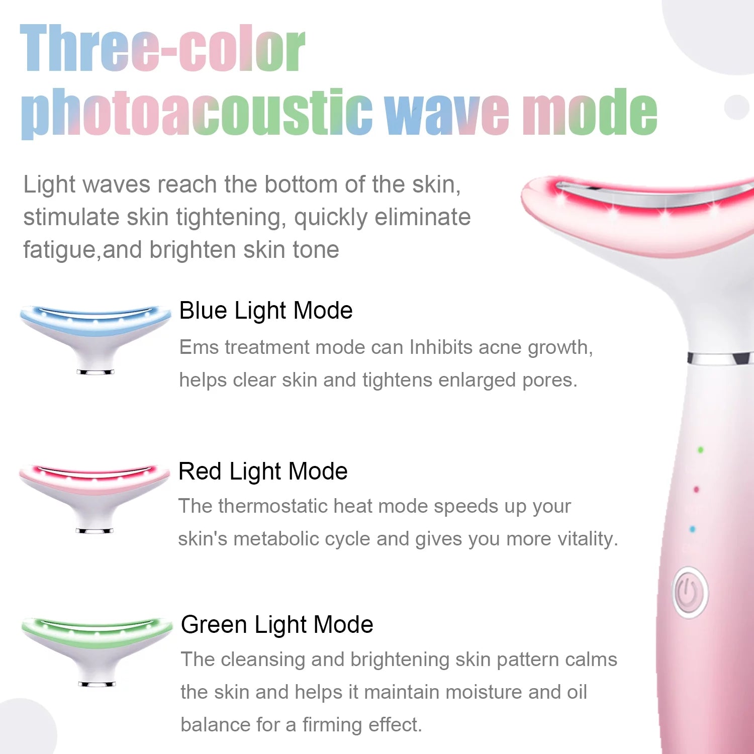 Skin Rejuvenation Beauty Device for Face & Neck – Triple Action LED, Heat & Vibration Technology for Lifting and Tightening Sagging Skin (Pink)