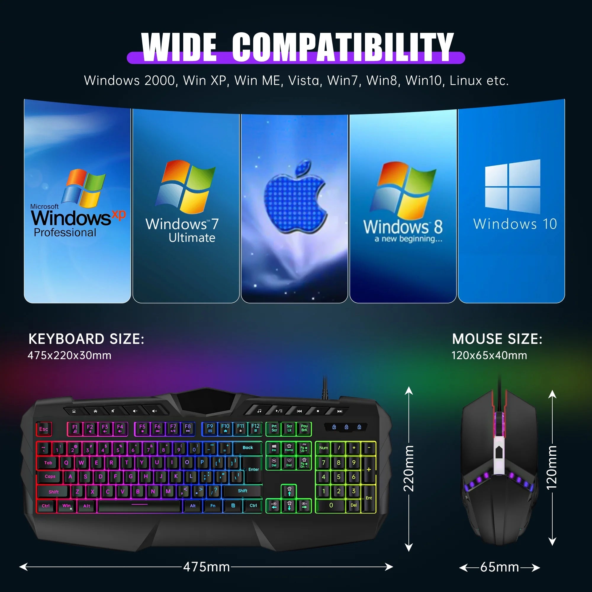 Gaming Keyboard and Mouse Combo – RGB Backlit, 114-Key Anti-Ghosting Keyboard & 7-Color Mouse
