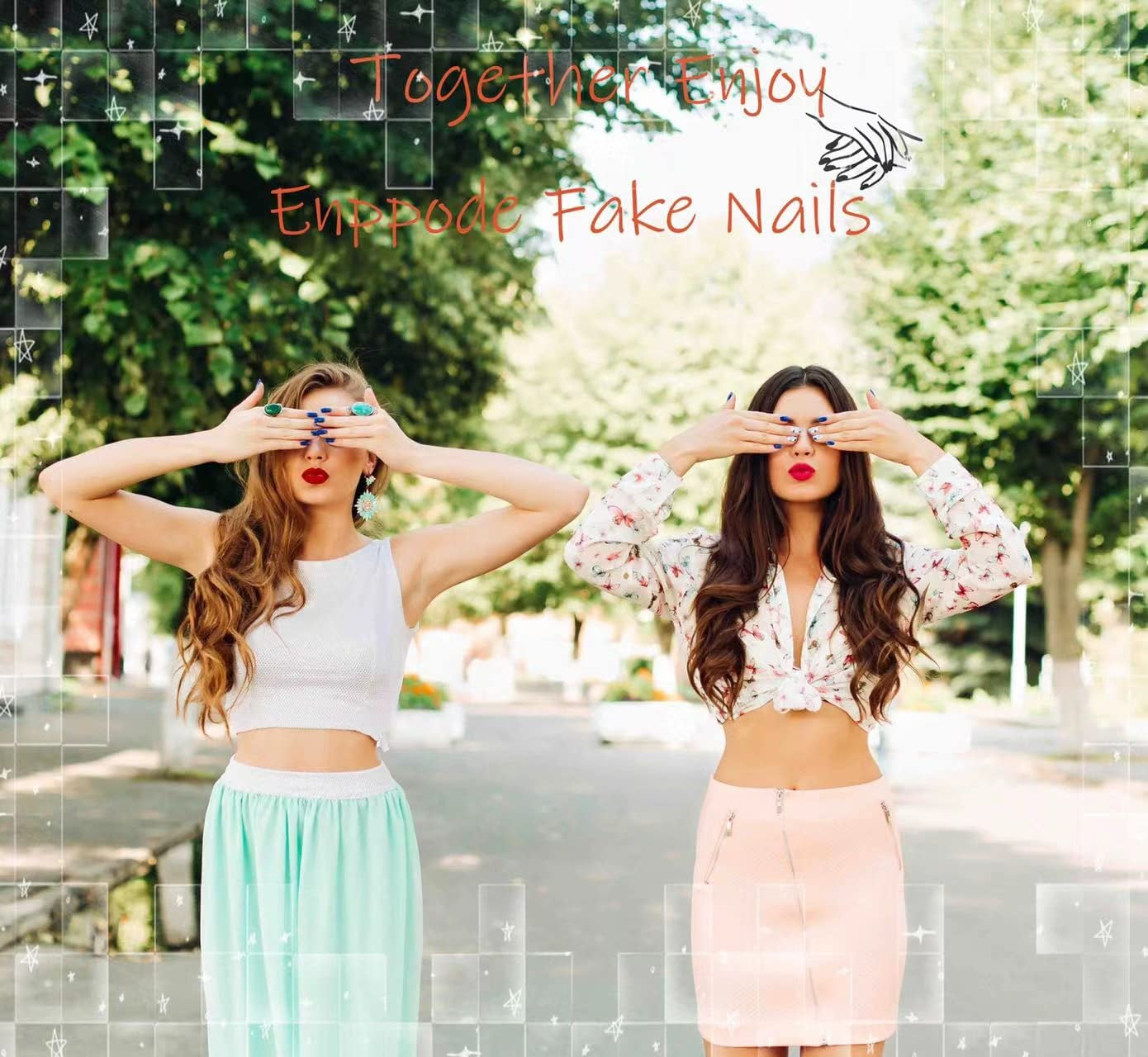 Almond Press-On Nails – Nude & Black Glossy, Medium Length, Full Cover (24 Pcs)