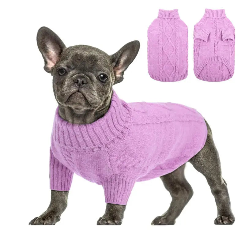 Dog Turtleneck Clothes Autumn And Winter Clothing Solid Color Knitted Sweater - clickit2shipit