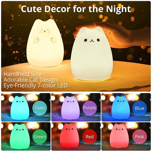 Cat Night Light – Kawaii Nursery Lamp with Remote, Gift for Kids & Teens