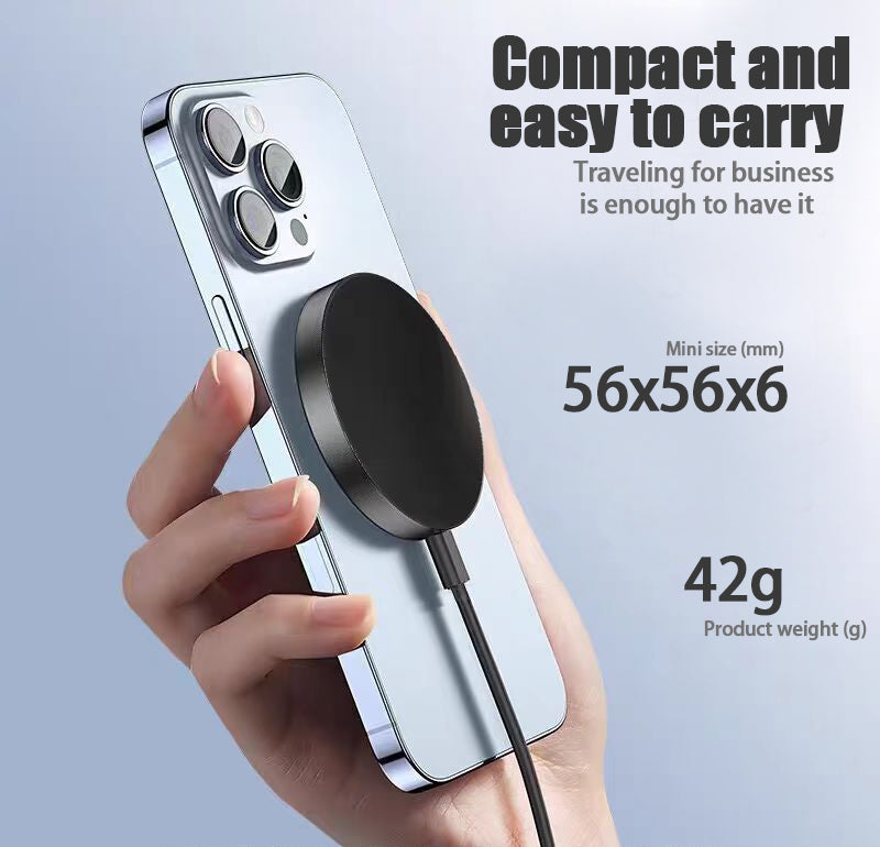 iPhone 17 Pro Max Wireless Charger attached to an iPhone showcasing compact design and portability.