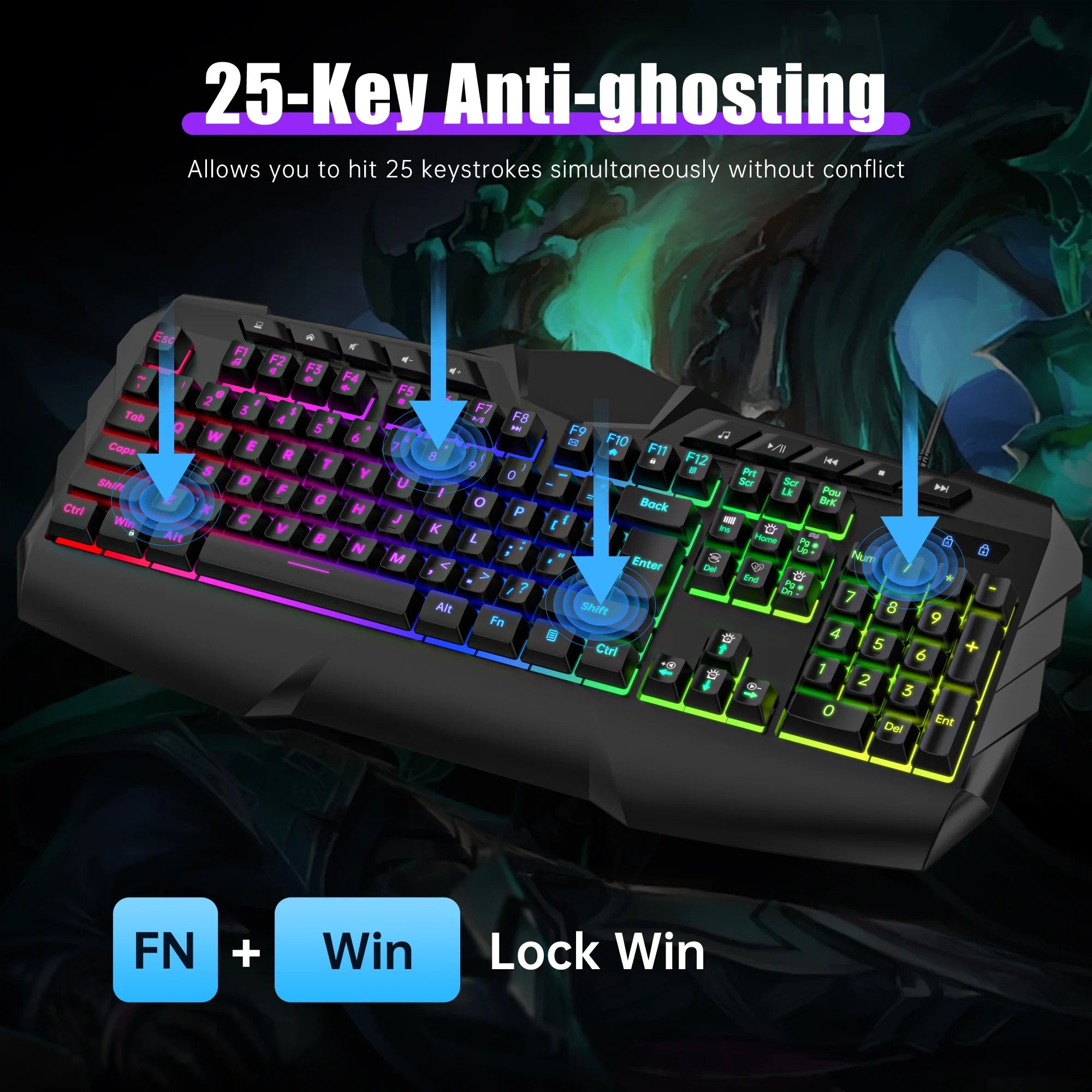 Gaming Keyboard and Mouse Combo – RGB Backlit, 114-Key Anti-Ghosting Keyboard & 7-Color Mouse