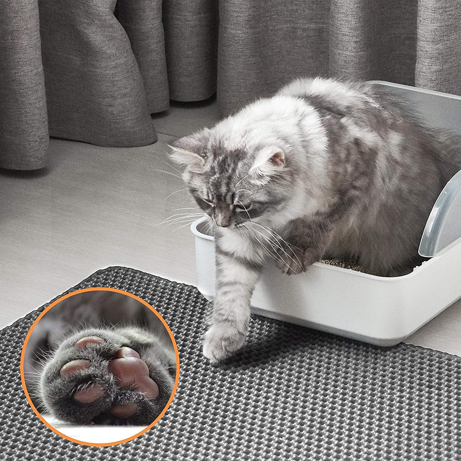 Cat Litter Mat – 24x15'' Waterproof, Non-Slip Honeycomb Design, Soft on Paws (Black)