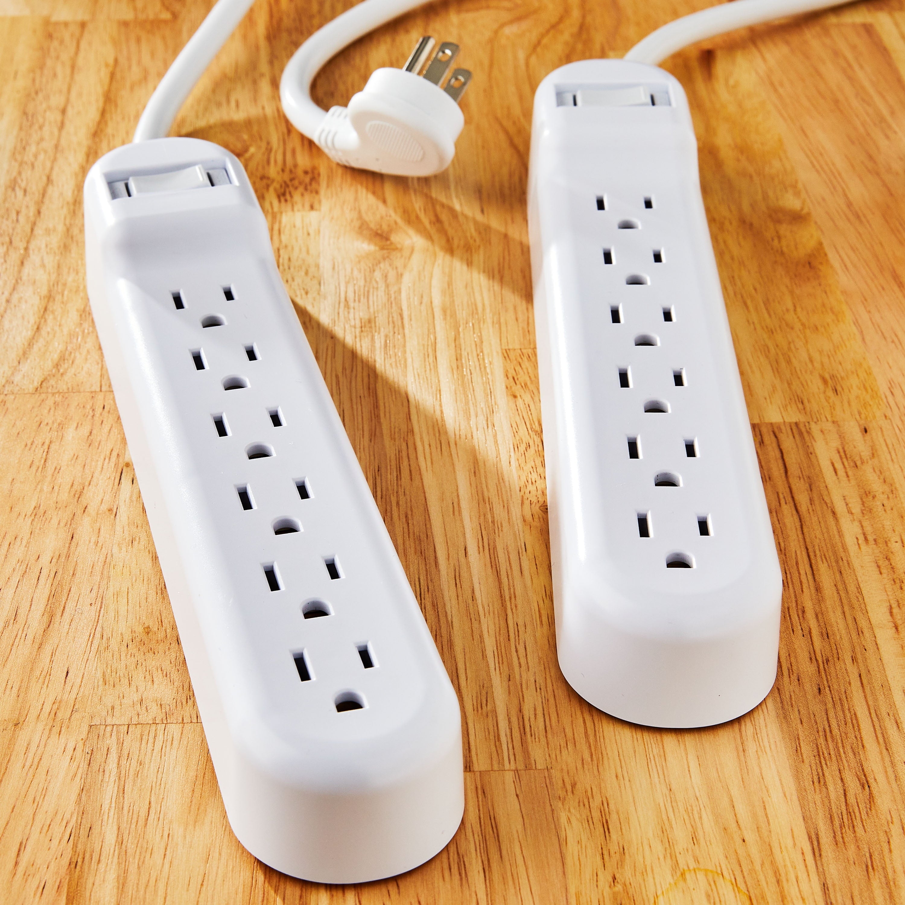 6-Outlet Surge Protector – 2-Pack with 2.5Ft Power Cord (White)