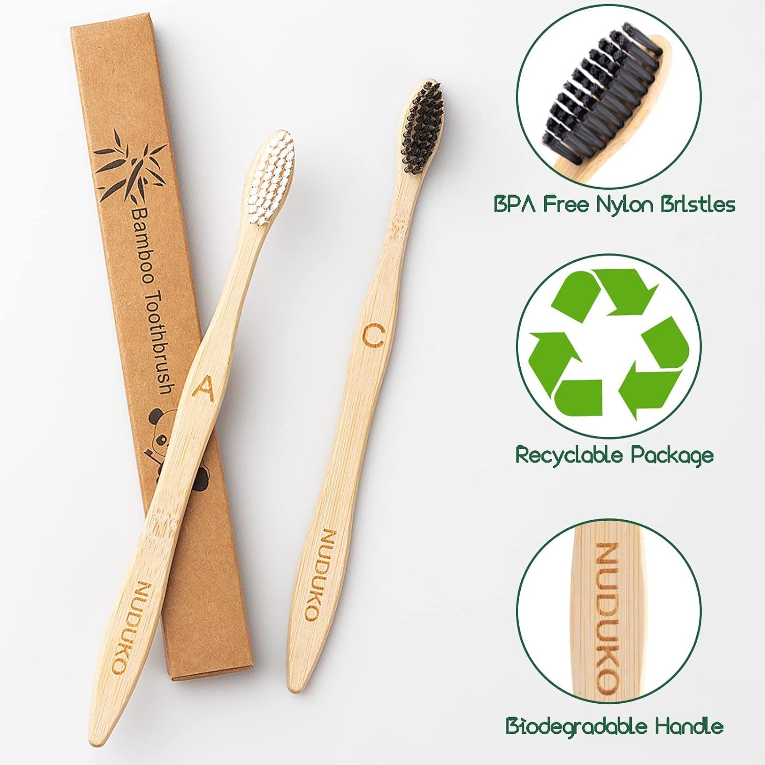 6 Pcs Bamboo Toothbrushes, Soft BPA Free Bristles, Biodegradable, Eco-Friendly, Compostable