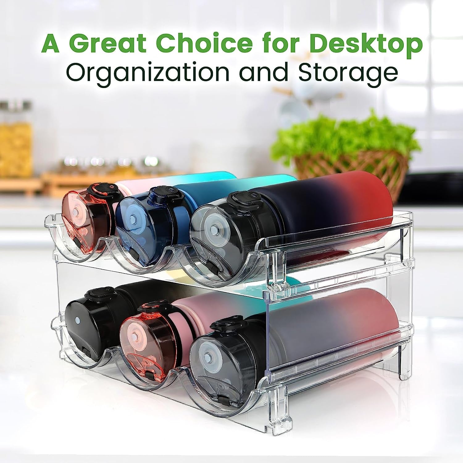 Water Bottle Organizer Rack – 2-Pack Stackable Storage for Cabinet or Countertop