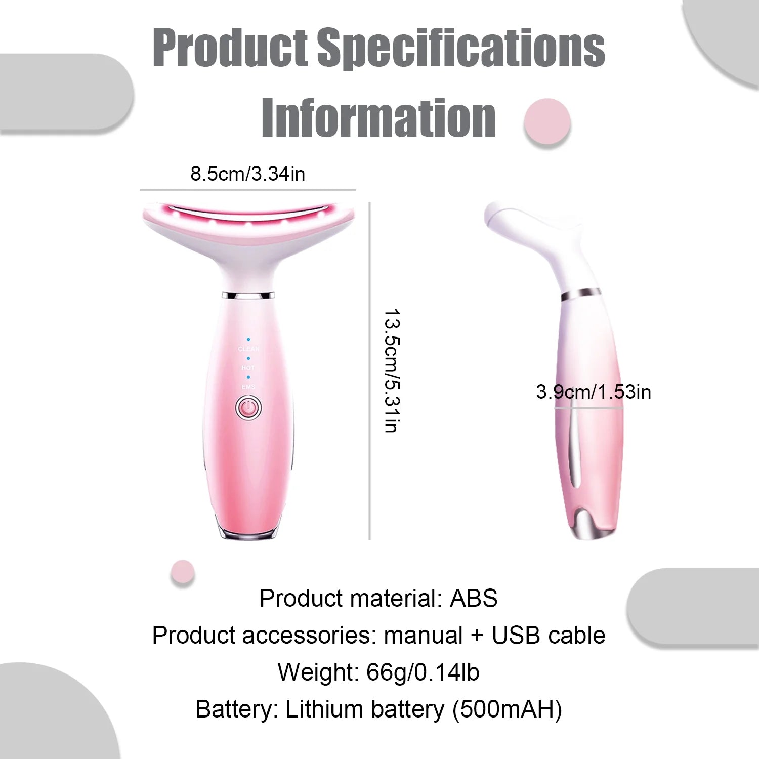 Skin Rejuvenation Beauty Device for Face & Neck – Triple Action LED, Heat & Vibration Technology for Lifting and Tightening Sagging Skin (Pink)