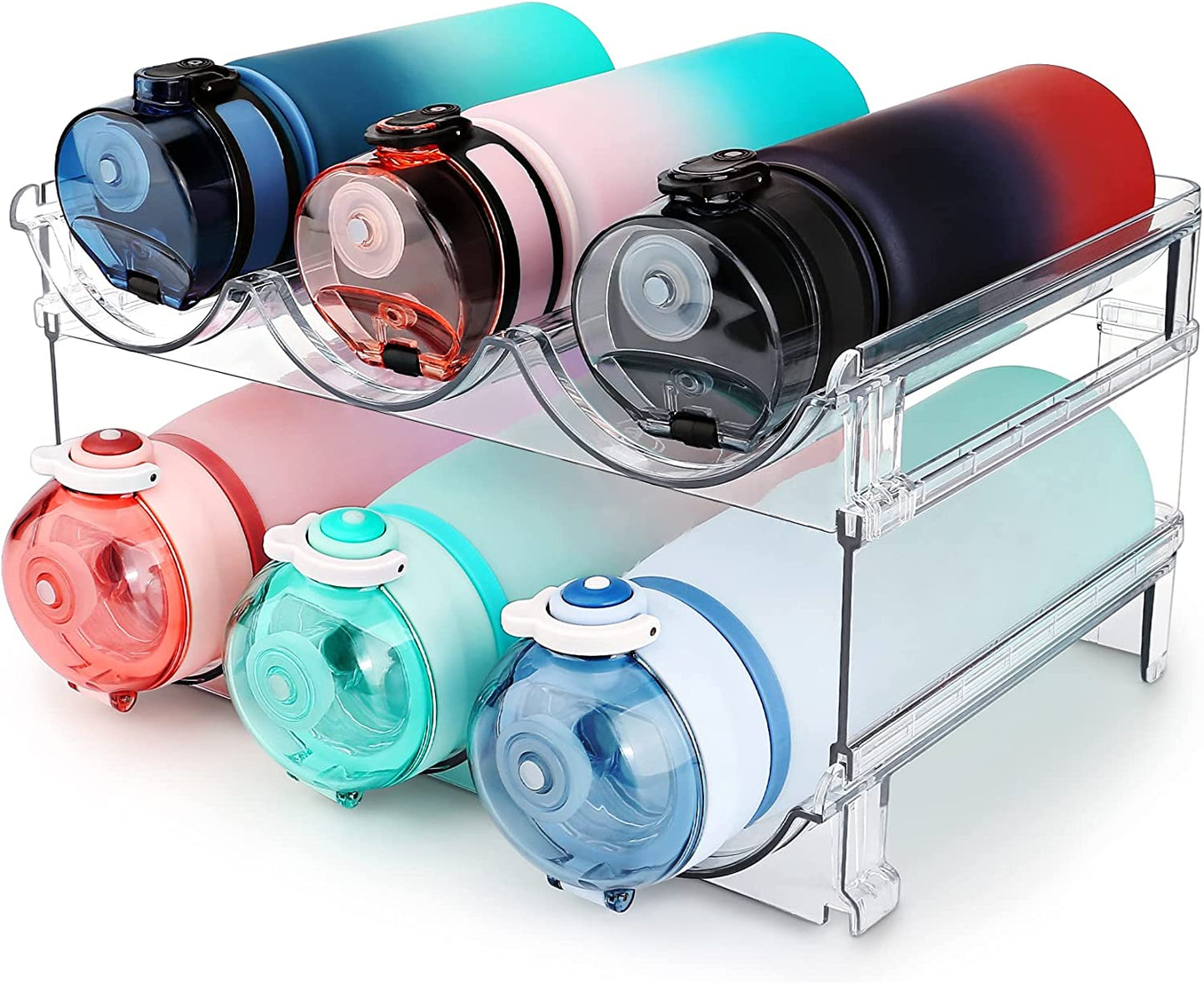 Water Bottle Organizer Rack – 2-Pack Stackable Storage for Cabinet or Countertop