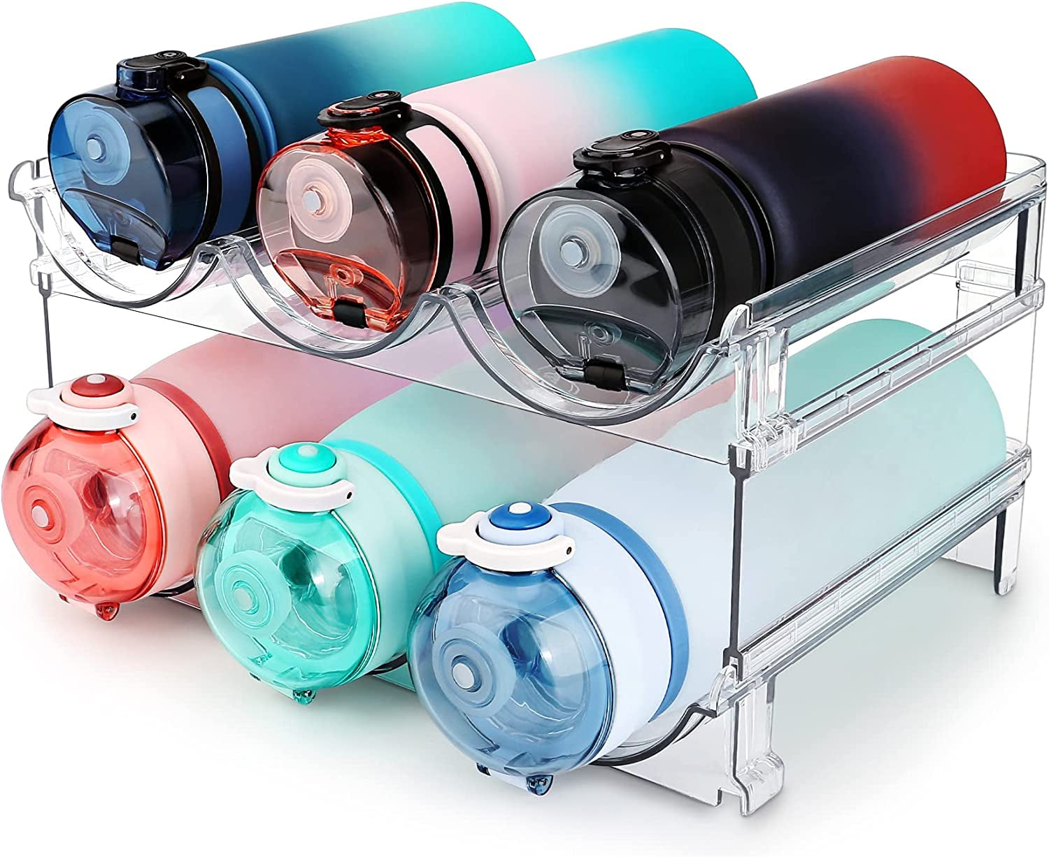 Water Bottle Organizer Rack – 2-Pack Stackable Storage for Cabinet or Countertop
