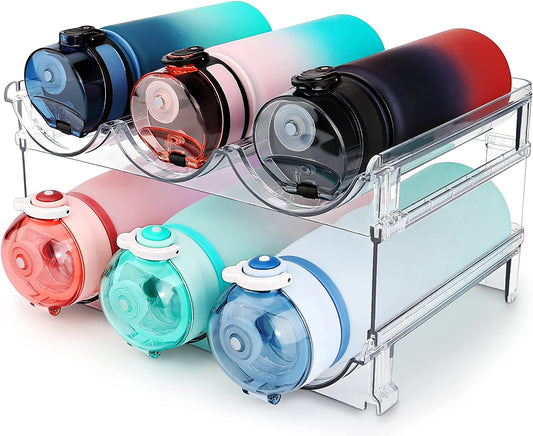 Water Bottle Organizer Rack – 2-Pack Stackable Storage for Cabinet or Countertop