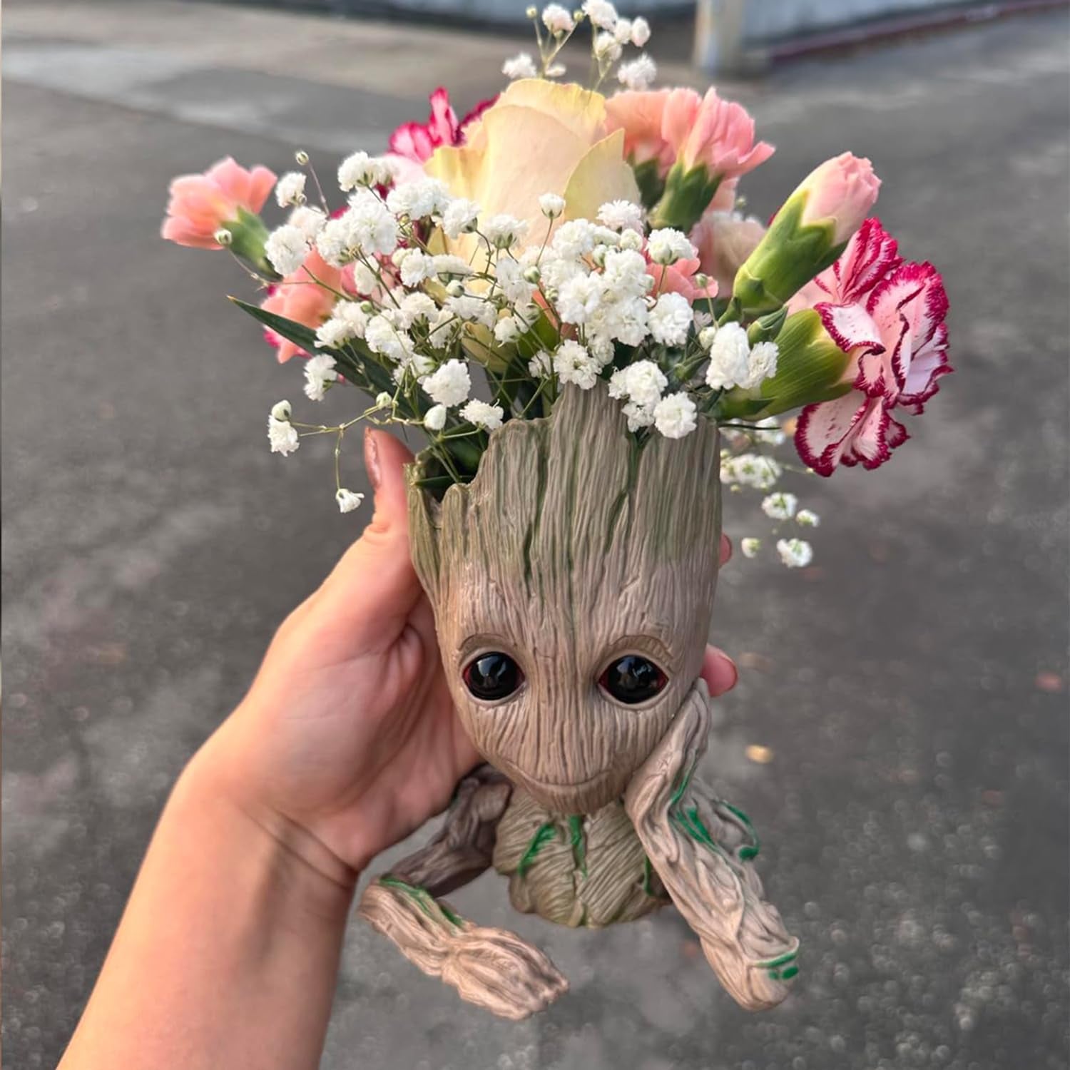 Baby Groot Pen Holder – 6'' Tree Man Pot with Drainage for Succulents or Desk Use (Grayish Brown)