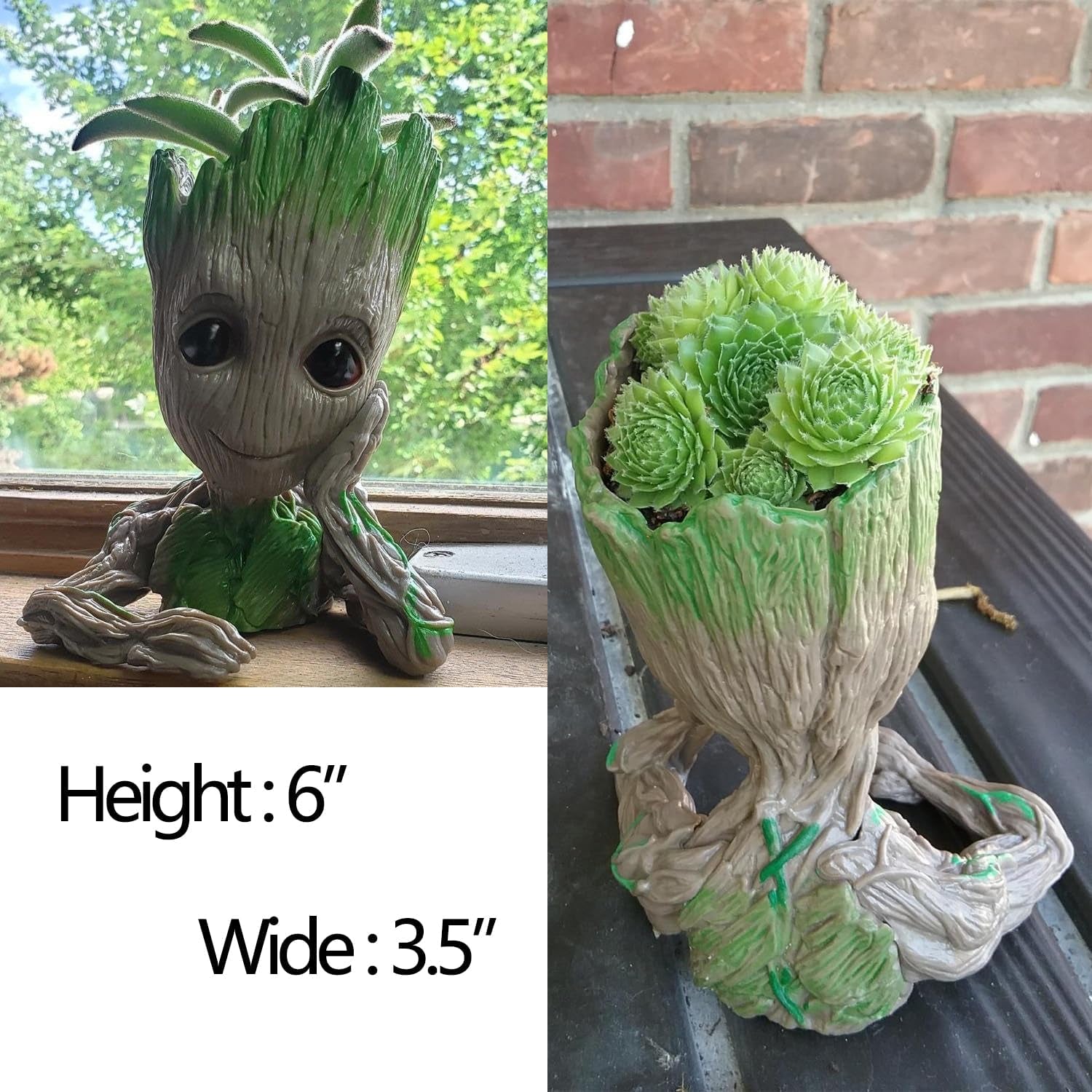 Baby Groot Pen Holder – 6'' Tree Man Pot with Drainage for Succulents or Desk Use (Grayish Brown)