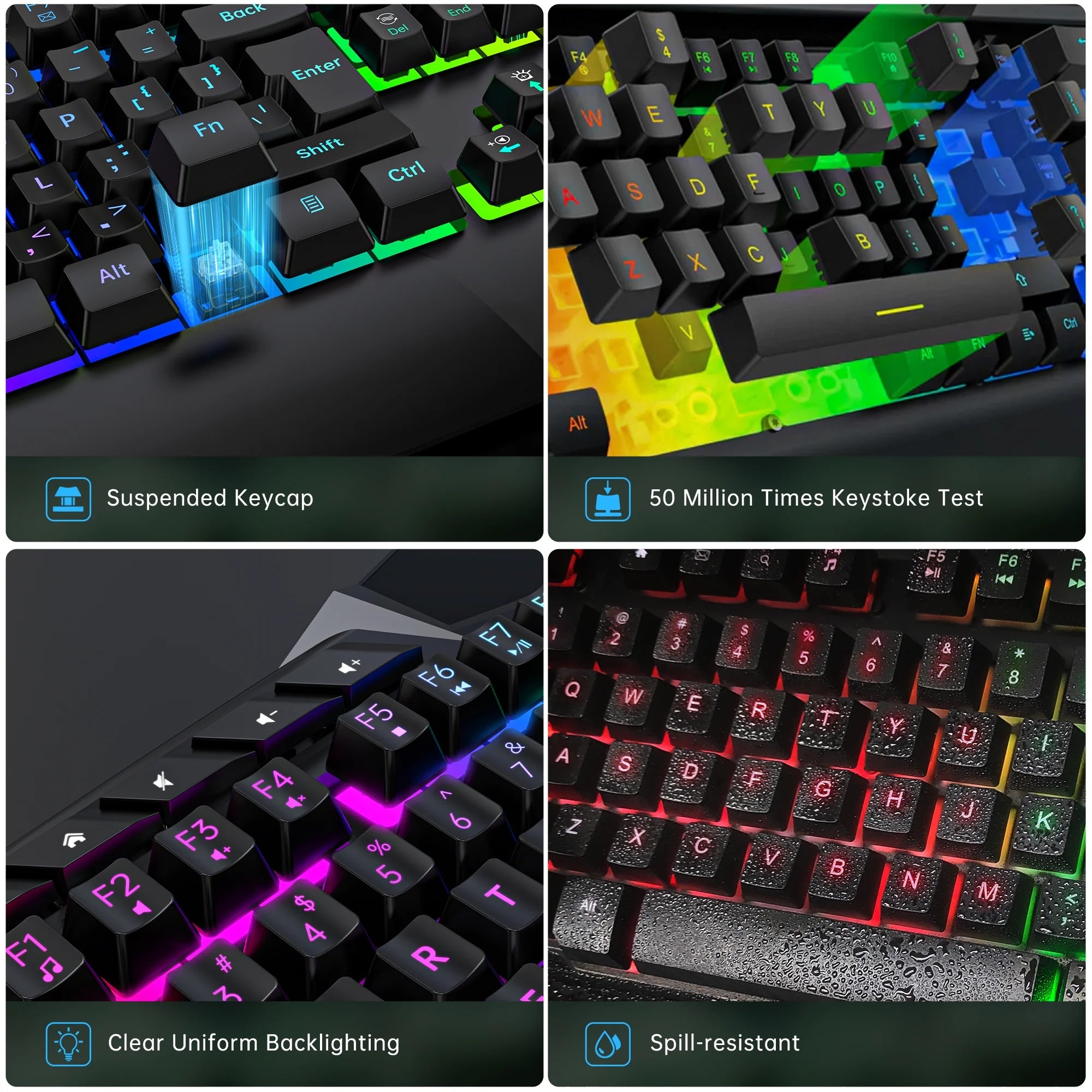 Gaming Keyboard and Mouse Combo – RGB Backlit, 114-Key Anti-Ghosting Keyboard & 7-Color Mouse