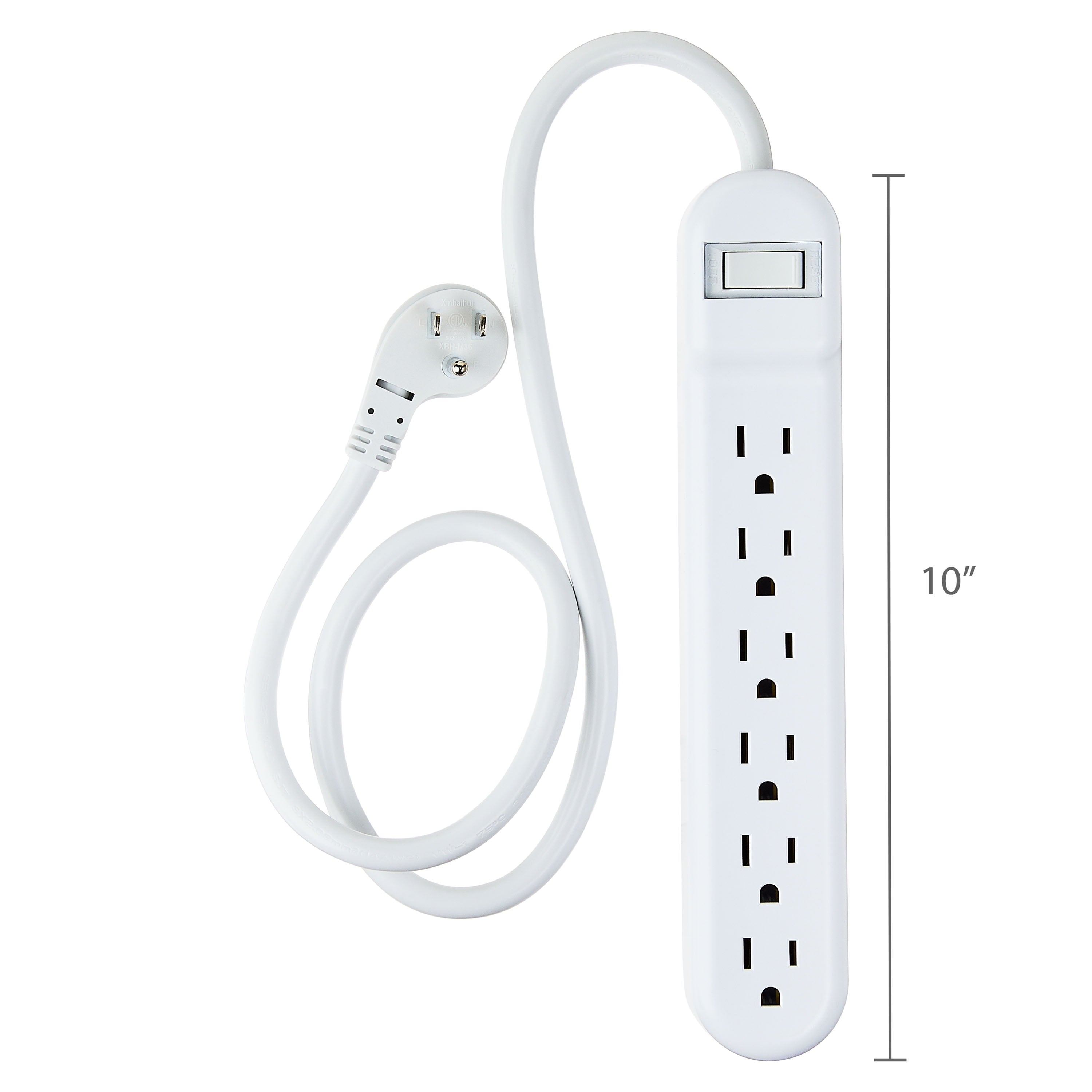 6-Outlet Surge Protector – 2-Pack with 2.5Ft Power Cord (White)