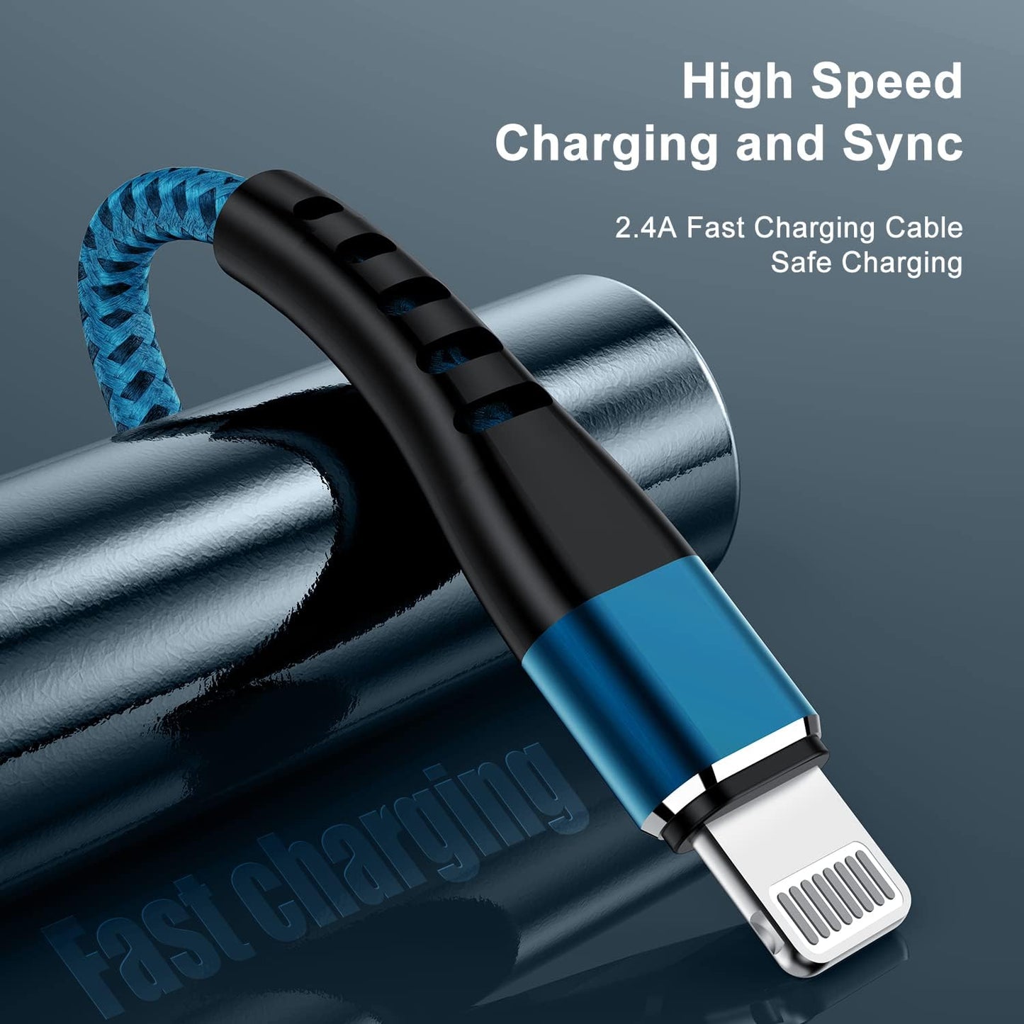 2-Pack iPhone Charger Cords – 3FT Nylon Braided Lightning Cables (Blue)