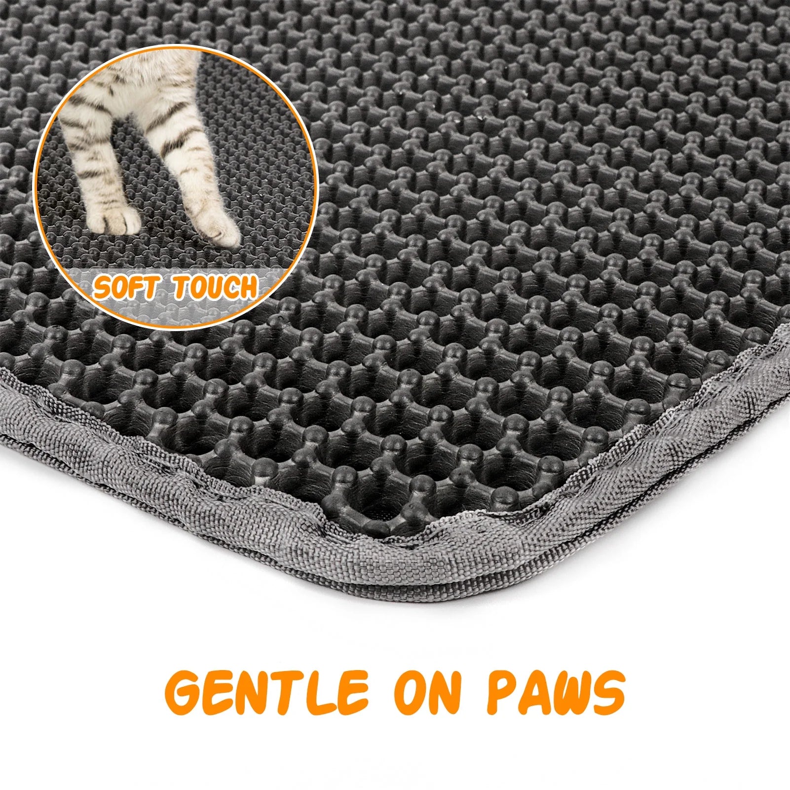 Cat Litter Mat – 24x15'' Waterproof, Non-Slip Honeycomb Design, Soft on Paws (Black)