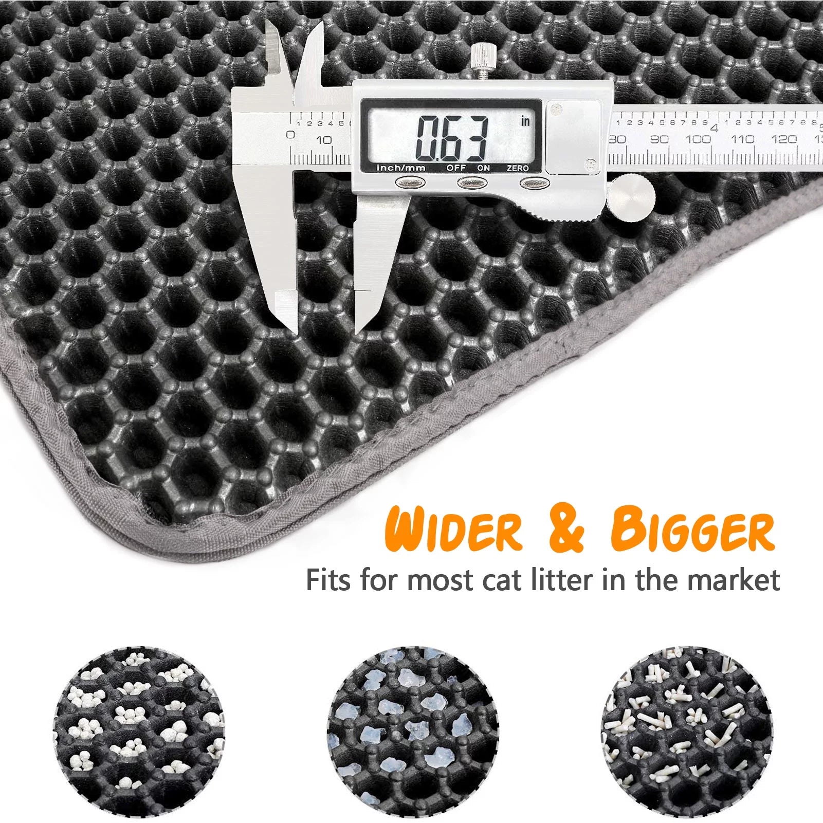 Cat Litter Mat – 24x15'' Waterproof, Non-Slip Honeycomb Design, Soft on Paws (Black)