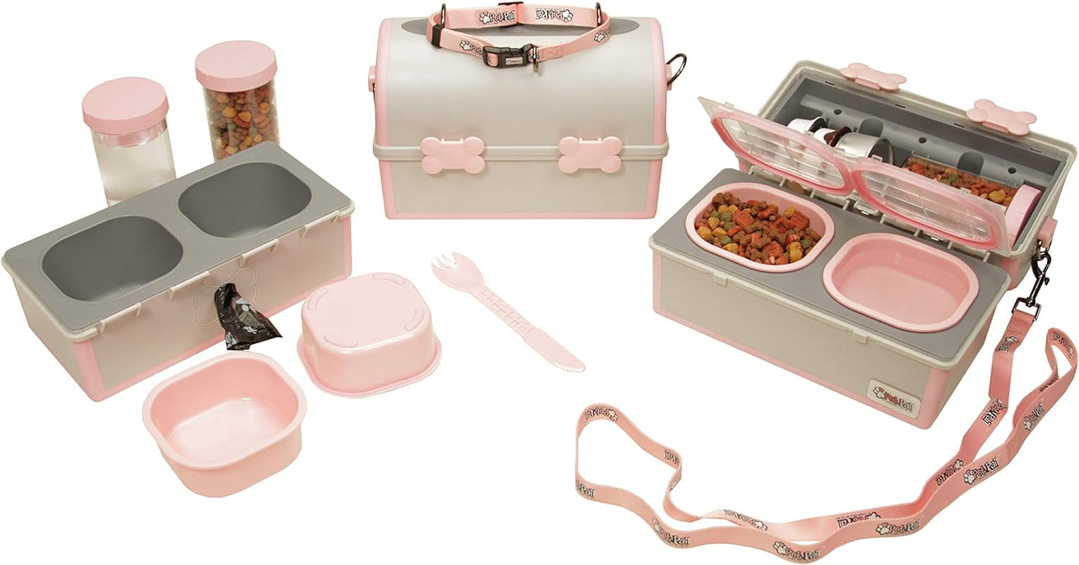 – Portable Dog Bowl and Water Container + Dog Travel Dish with Waste Bag Dispenser + Elevated Dog Bowls for Home – Replace Collapsible Bowls with Our Spill Proof Pet Solution