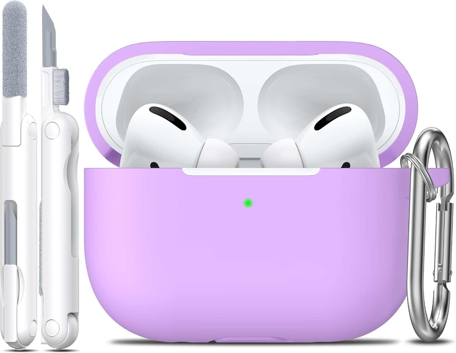 AirPods Pro 2/1 Case – Soft Silicone Cover with Cleaner Kit & Keychain (Lavender)
