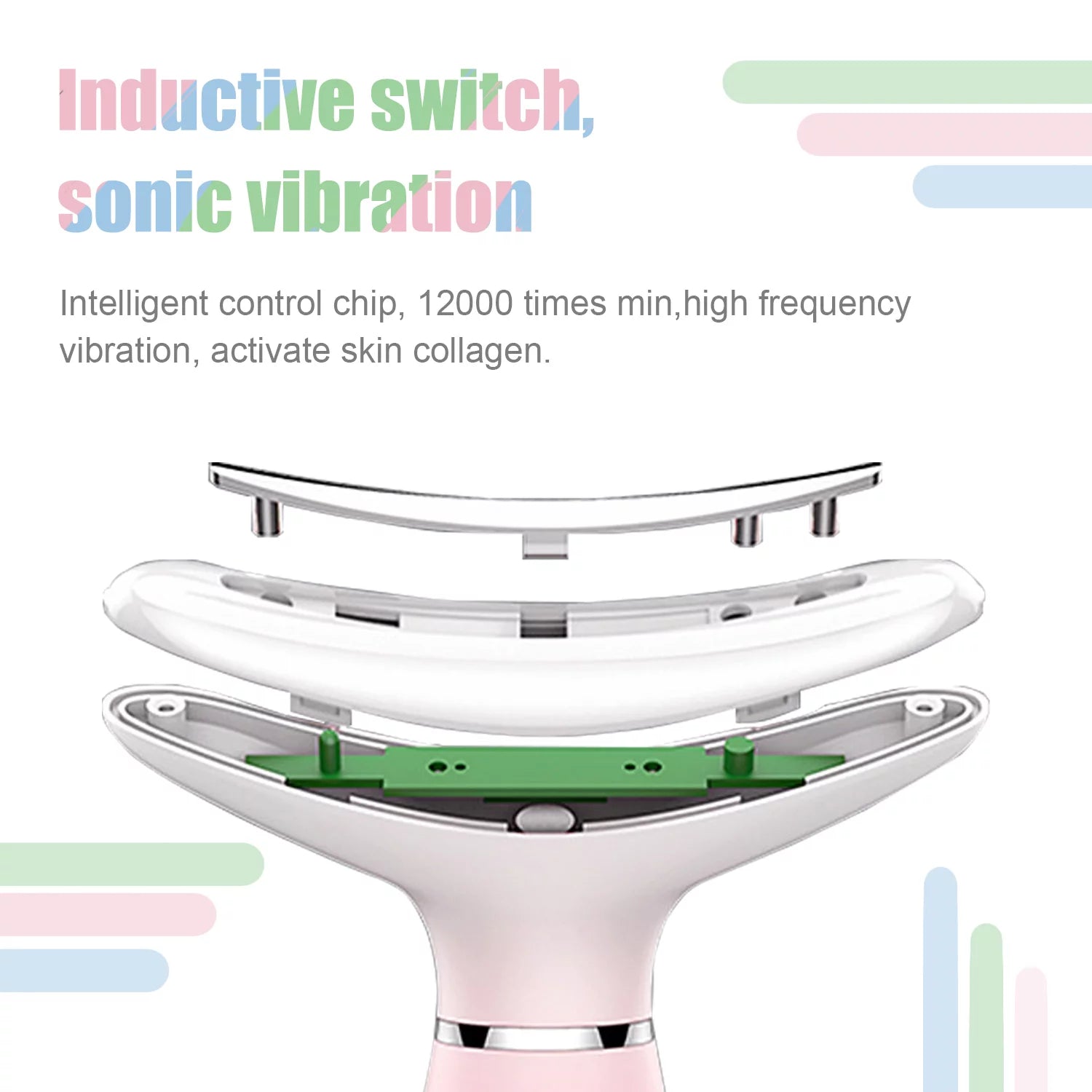 Skin Rejuvenation Beauty Device for Face & Neck – Triple Action LED, Heat & Vibration Technology for Lifting and Tightening Sagging Skin (Pink)