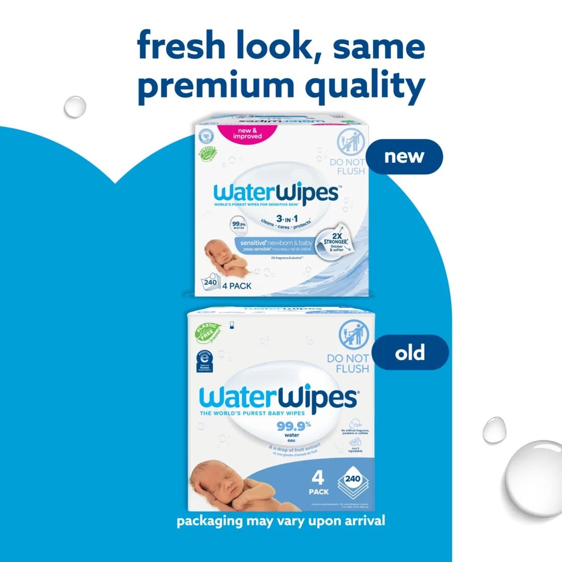 Original 99.9% Water Based Baby Wipes, Unscented, 4 Resealable Packs (240 Wipes)