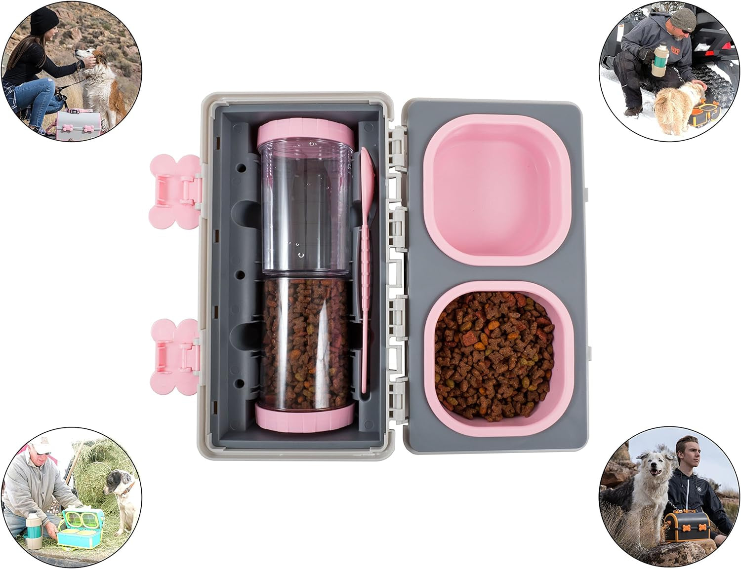 – Portable Dog Bowl and Water Container + Dog Travel Dish with Waste Bag Dispenser + Elevated Dog Bowls for Home – Replace Collapsible Bowls with Our Spill Proof Pet Solution