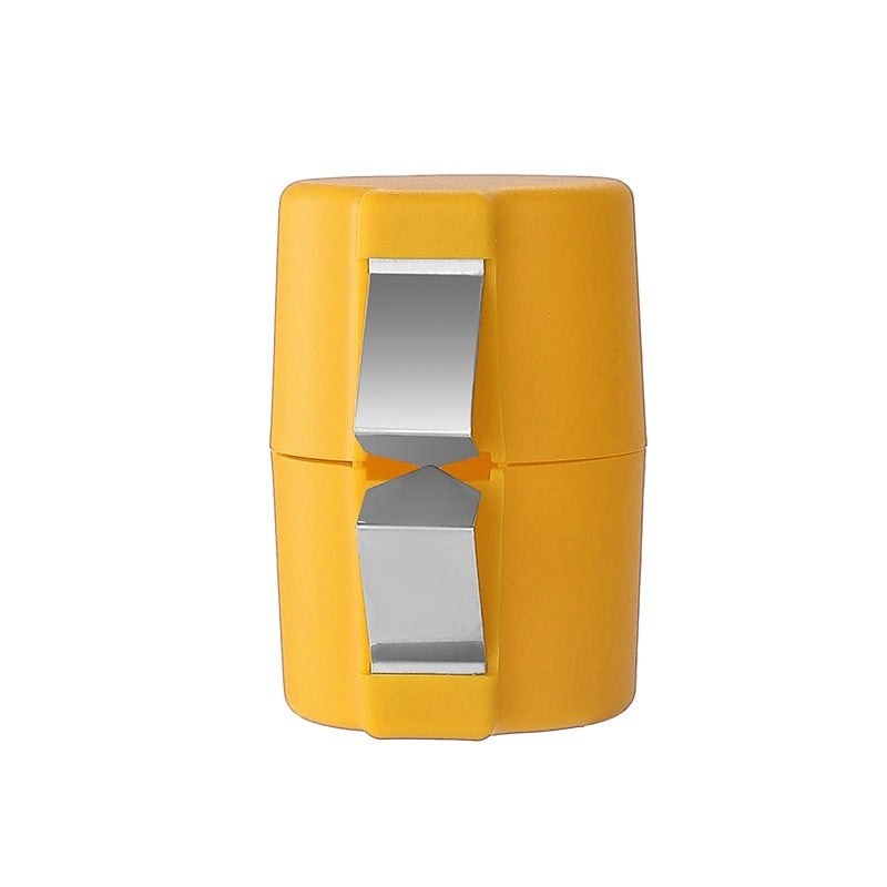 mess-free egg cracker tool in yellow, featuring a simple press-and-release mechanism for easy egg cracking