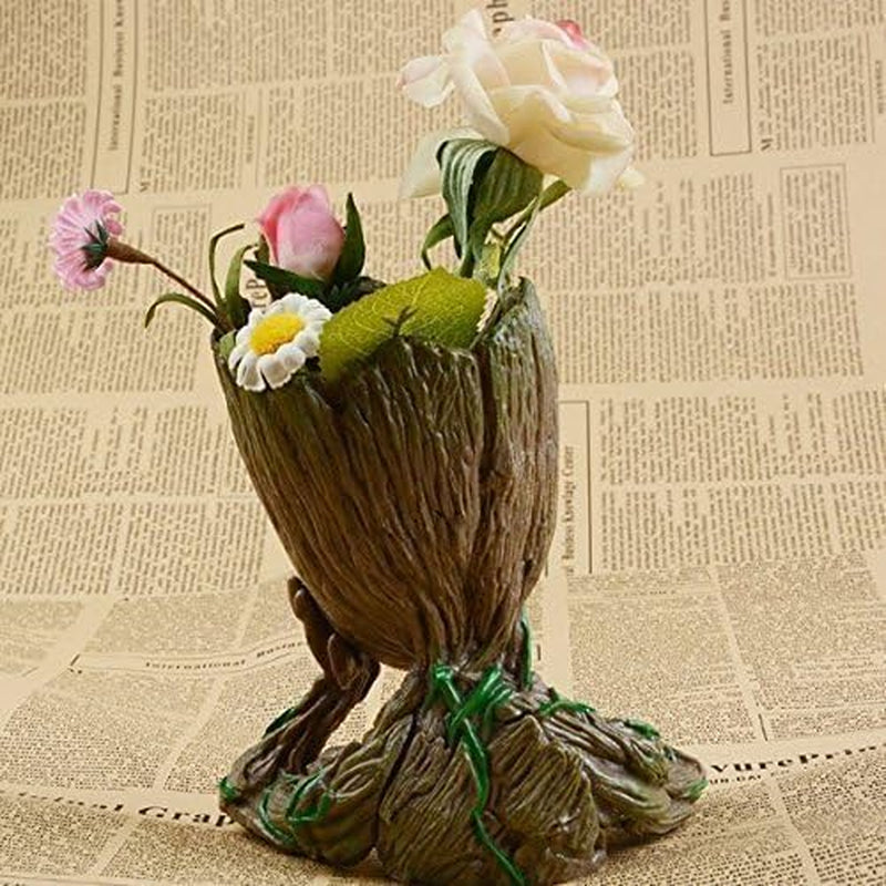 Baby Groot Pen Holder – 6'' Tree Man Pot with Drainage for Succulents or Desk Use (Grayish Brown)