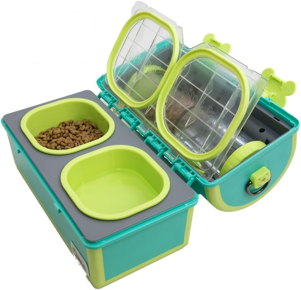 – Portable Dog Bowl and Water Container + Dog Travel Dish with Waste Bag Dispenser + Elevated Dog Bowls for Home – Replace Collapsible Bowls with Our Spill Proof Pet Solution