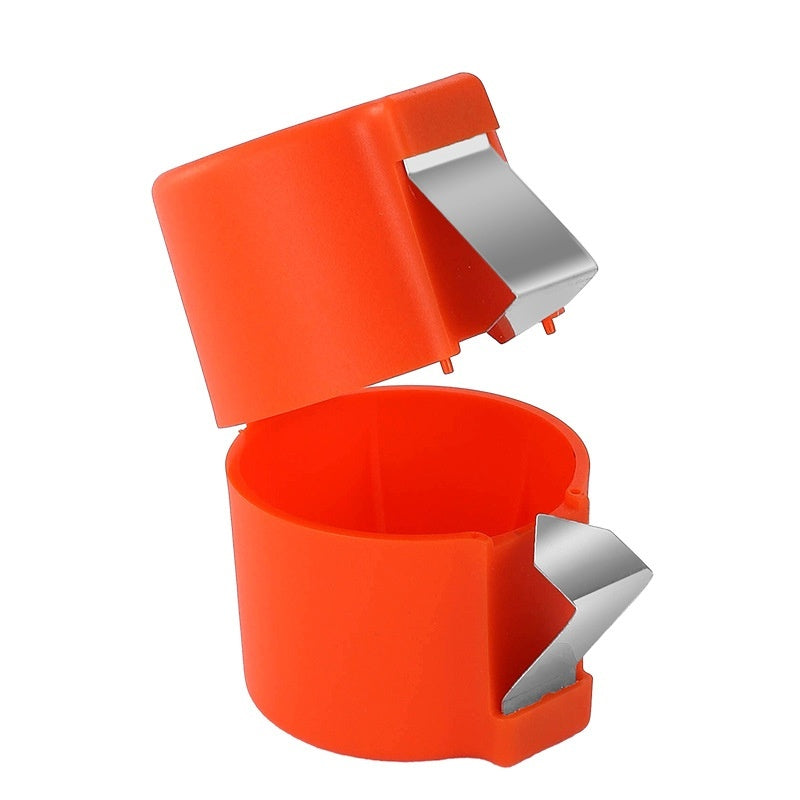 Mess-free egg cracker tool in vibrant orange, designed for easy egg cracking without mess.