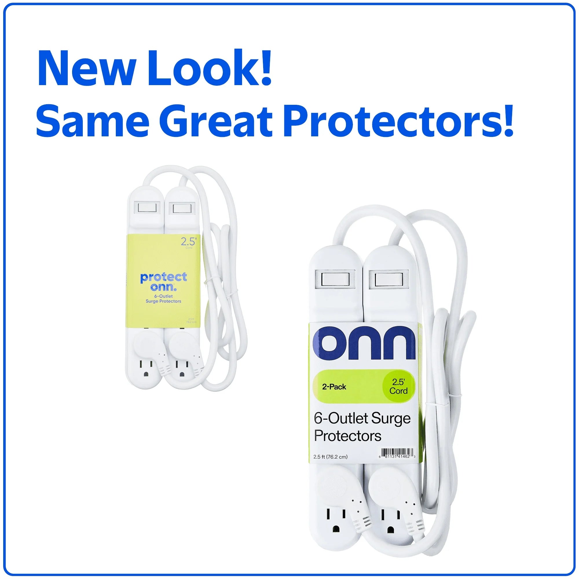 6-Outlet Surge Protector – 2-Pack with 2.5Ft Power Cord (White)