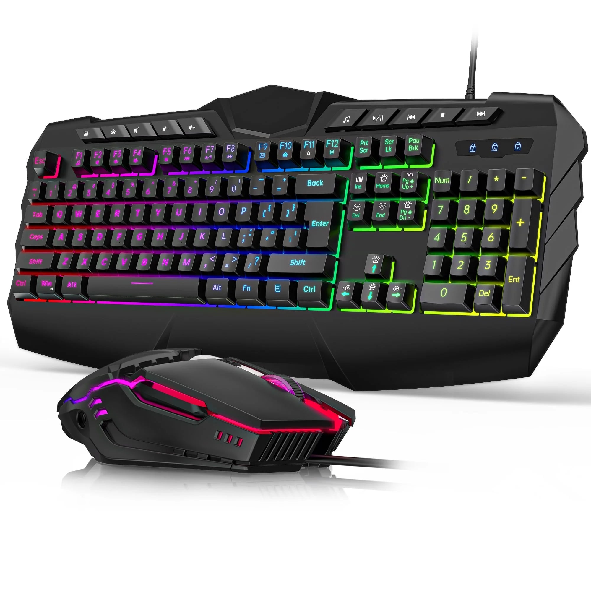 Gaming Keyboard and Mouse Combo – RGB Backlit, 114-Key Anti-Ghosting Keyboard & 7-Color Mouse