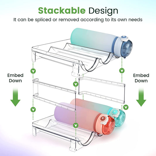Water Bottle Organizer Rack – 2-Pack Stackable Storage for Cabinet or Countertop